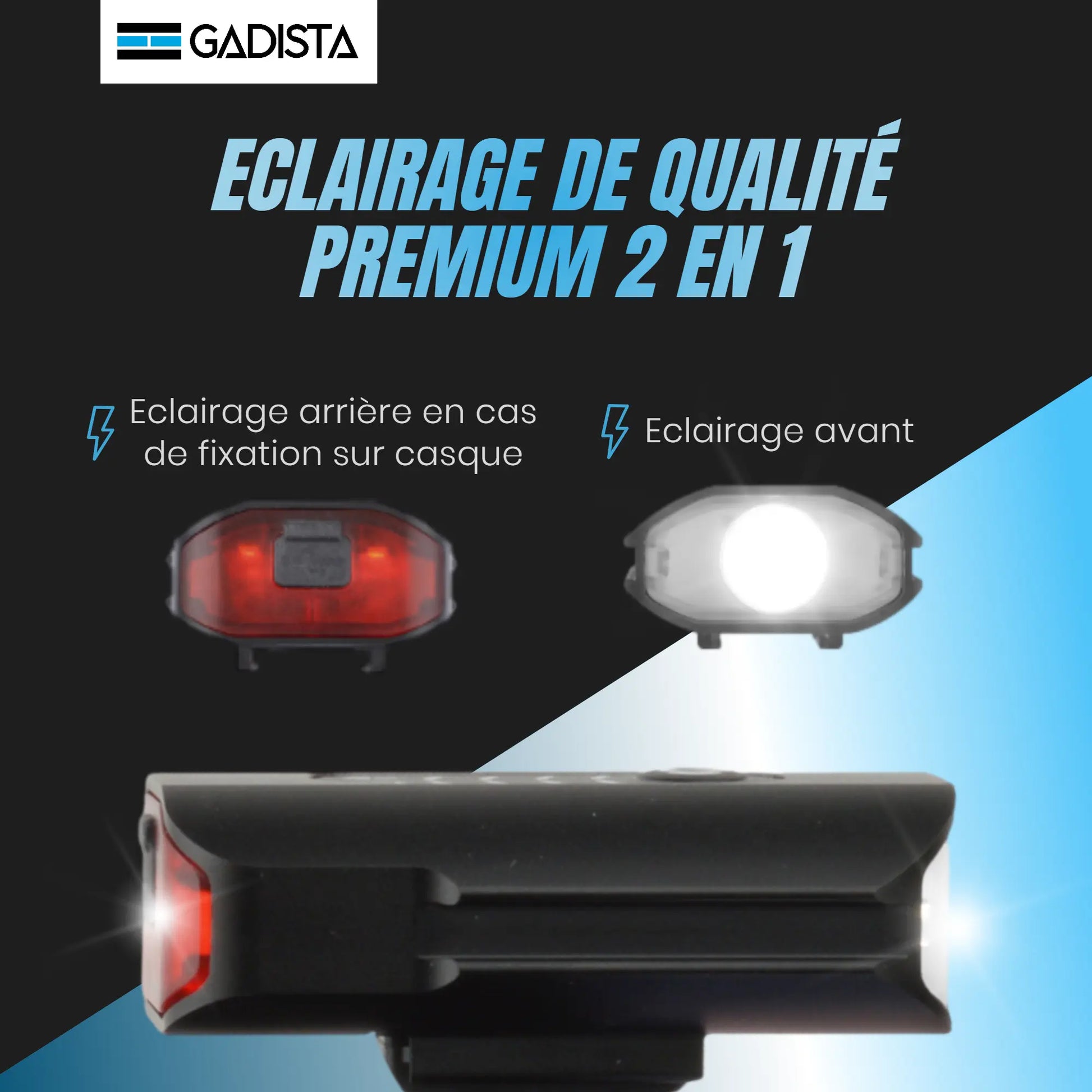 Lumiere Velo Avant et Arriere 2en1, Lampe Velo LED puissantes Rechargeable USB GADISTA