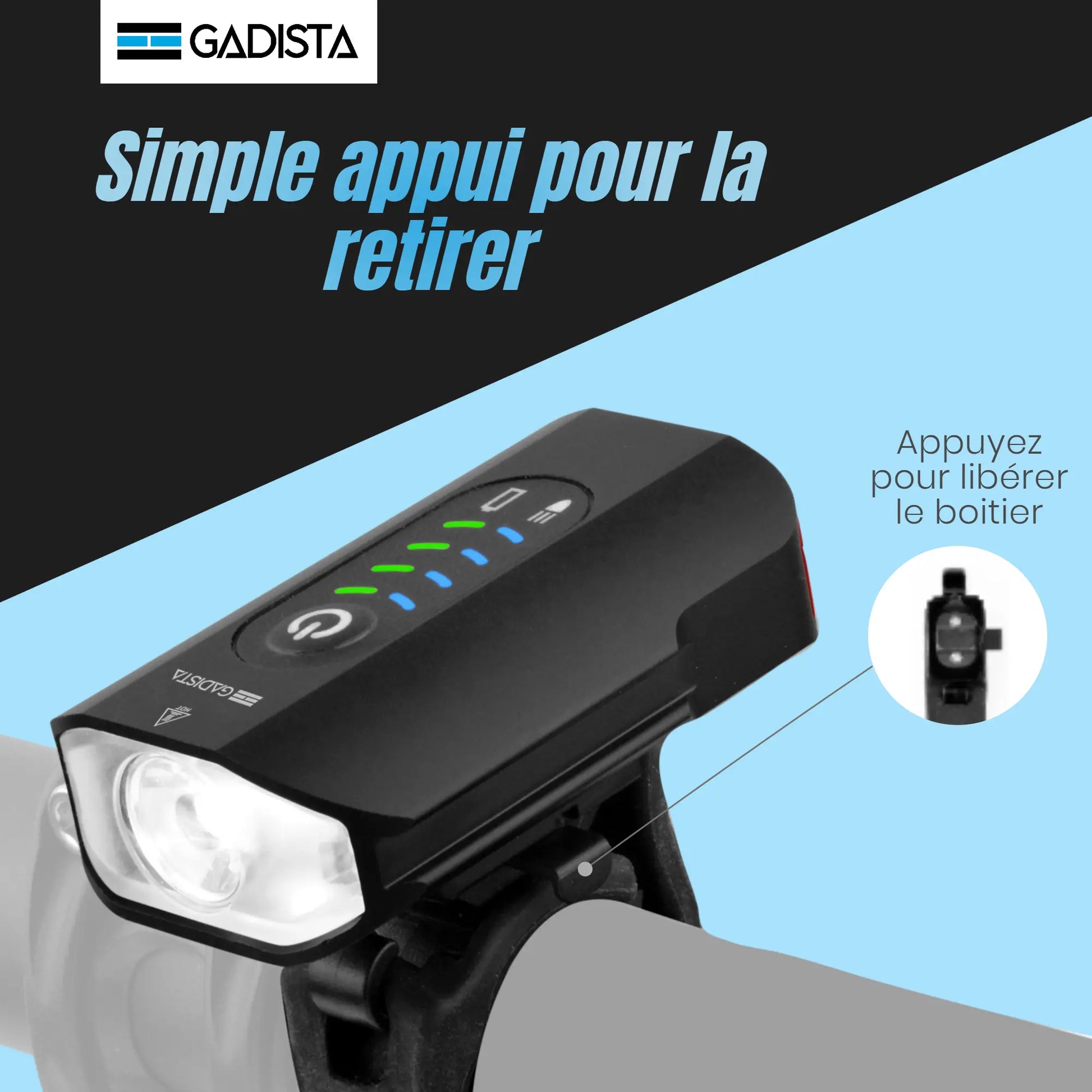 Lumiere Velo Avant et Arriere 2en1, Lampe Velo LED puissantes Rechargeable USB GADISTA