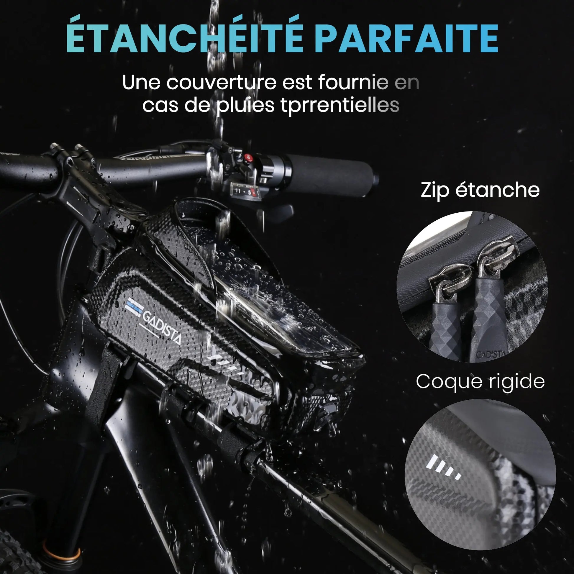 Sacoche pour cadre de vélo étanche, munie de PAD de protection pour ne pas rayer le cadre GADISTA