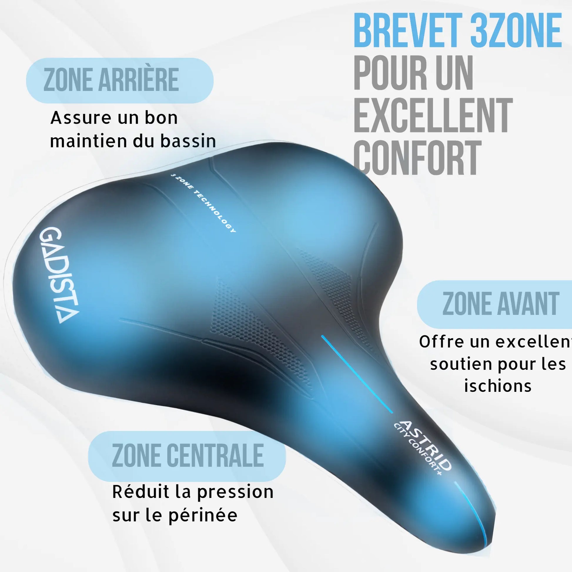 Selle velo ASTRID XXL ultra confortable, selle extra large fait mains en ITALIE avec technologie brevetée 3ZONE, selle idéale ville, velo appartement ou VAE GADISTA