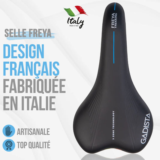 Selle velo FREYA ultra confortable fait mains en ITALIE avec technologie brevetée 3ZONES. Usage VTT, GRAVEL, vélo électrique. GADISTA