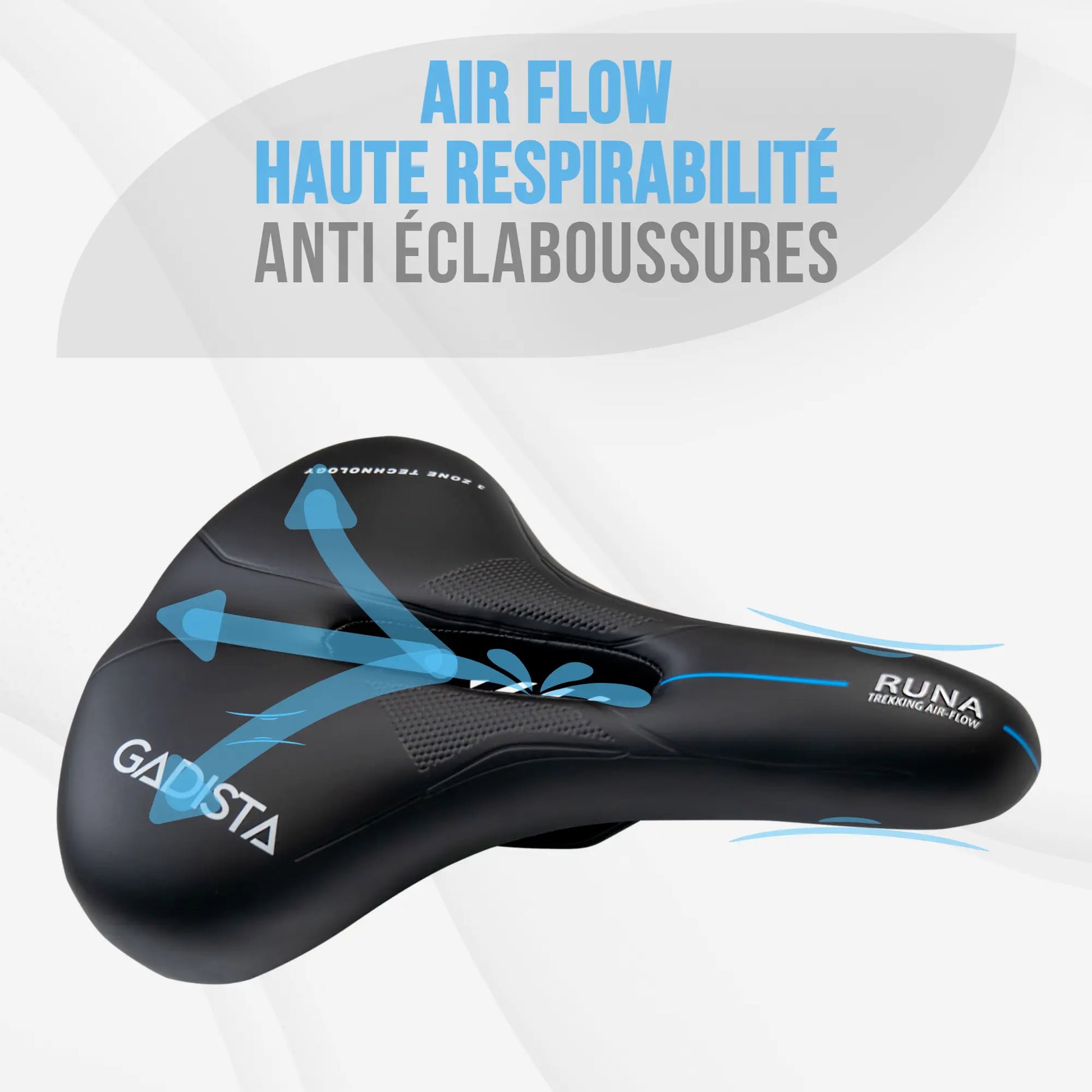 Selle velo RUNA ultra confortable fait mains en ITALIE avec technologie brevetée 3ZONES, usage VTT, ville ou  Randonnée. GADISTA