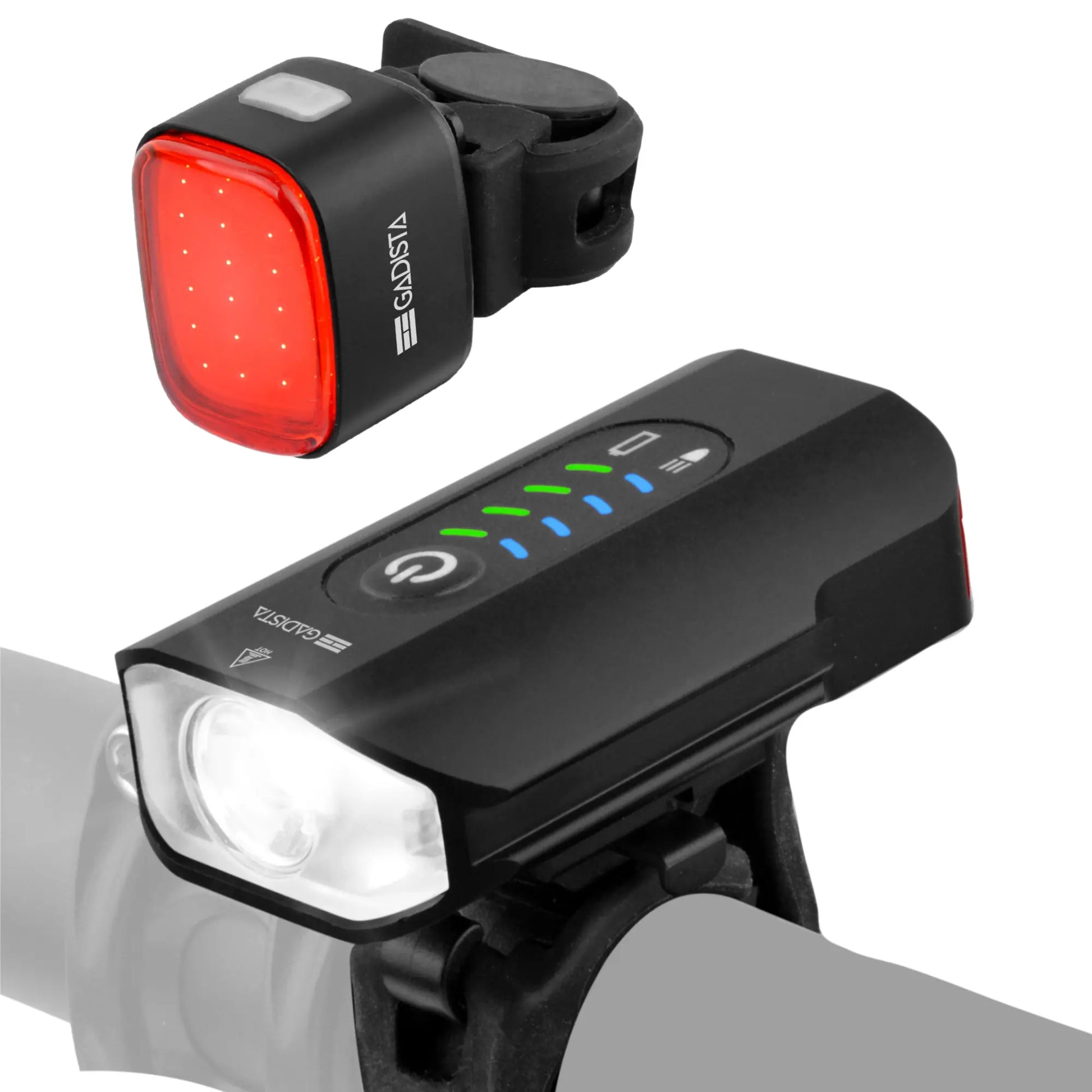 Set Lumiere Velo Avant et Arriere rechargeable en Alu avec Affichage du Niveaux de batterie GADISTA