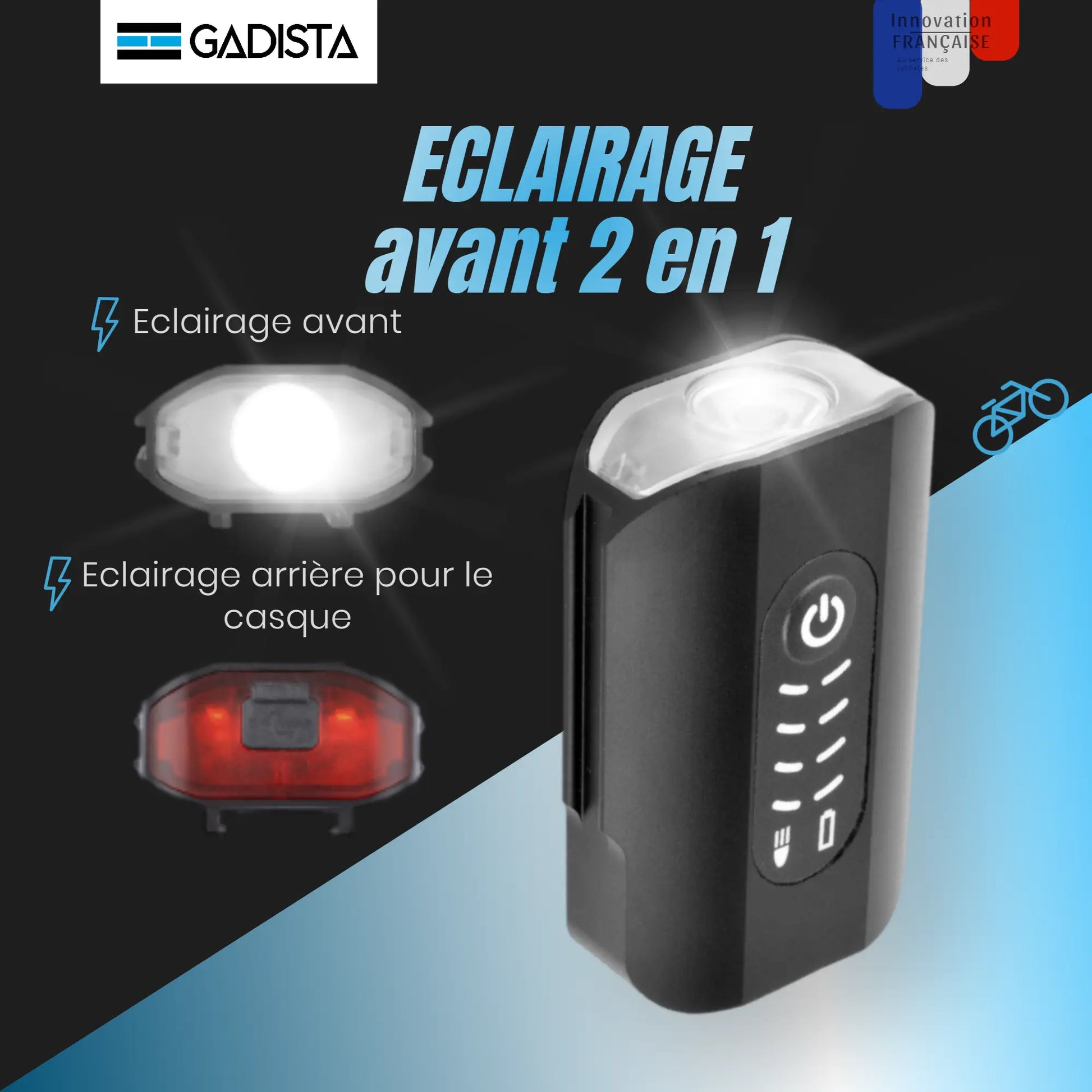 Set Lumiere Velo Avant et Arriere rechargeable en Alu avec Affichage du Niveaux de batterie GADISTA