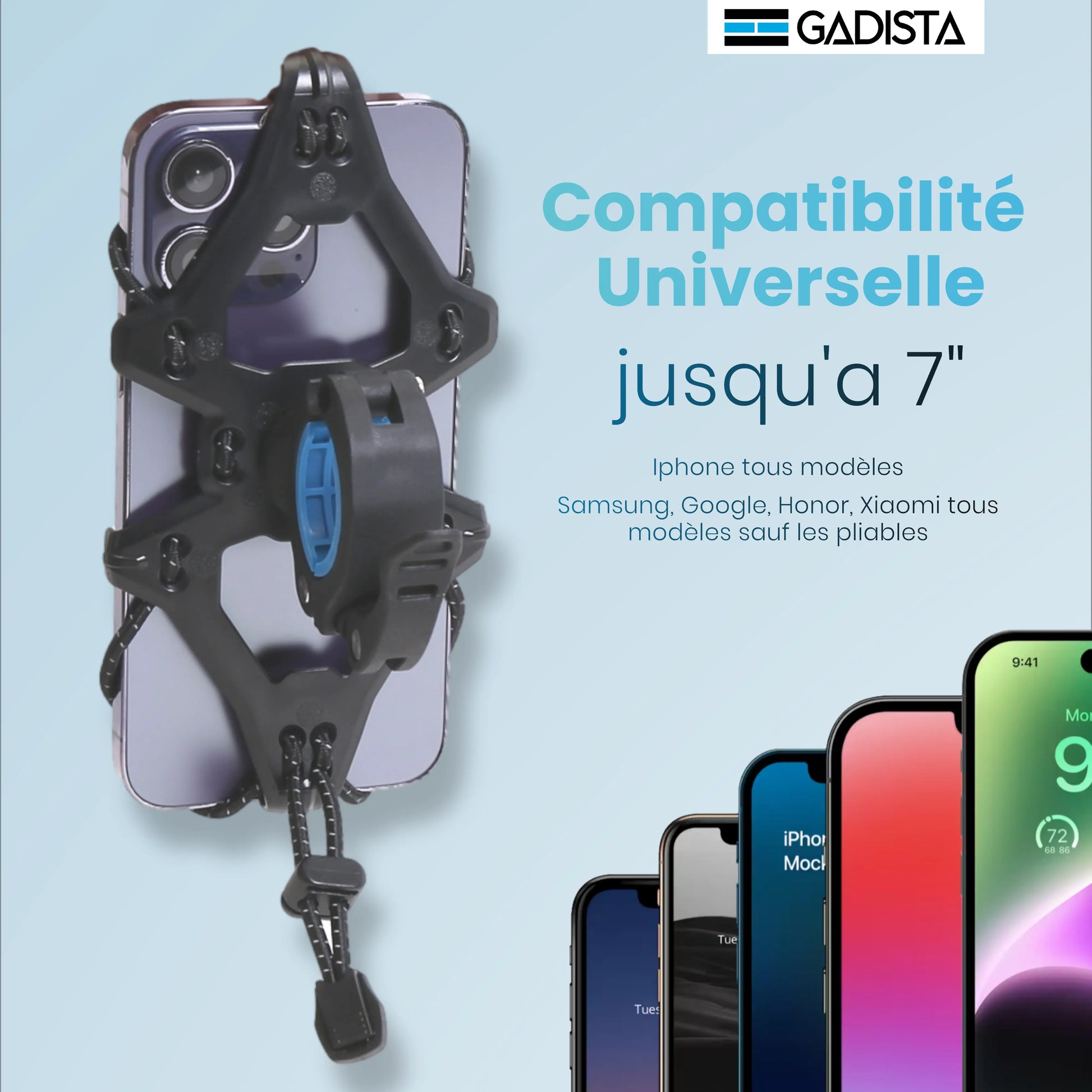 Support Telephone Velo jusqu'a 7 pouces, Fixation innovante. Rotation 360° GADISTA