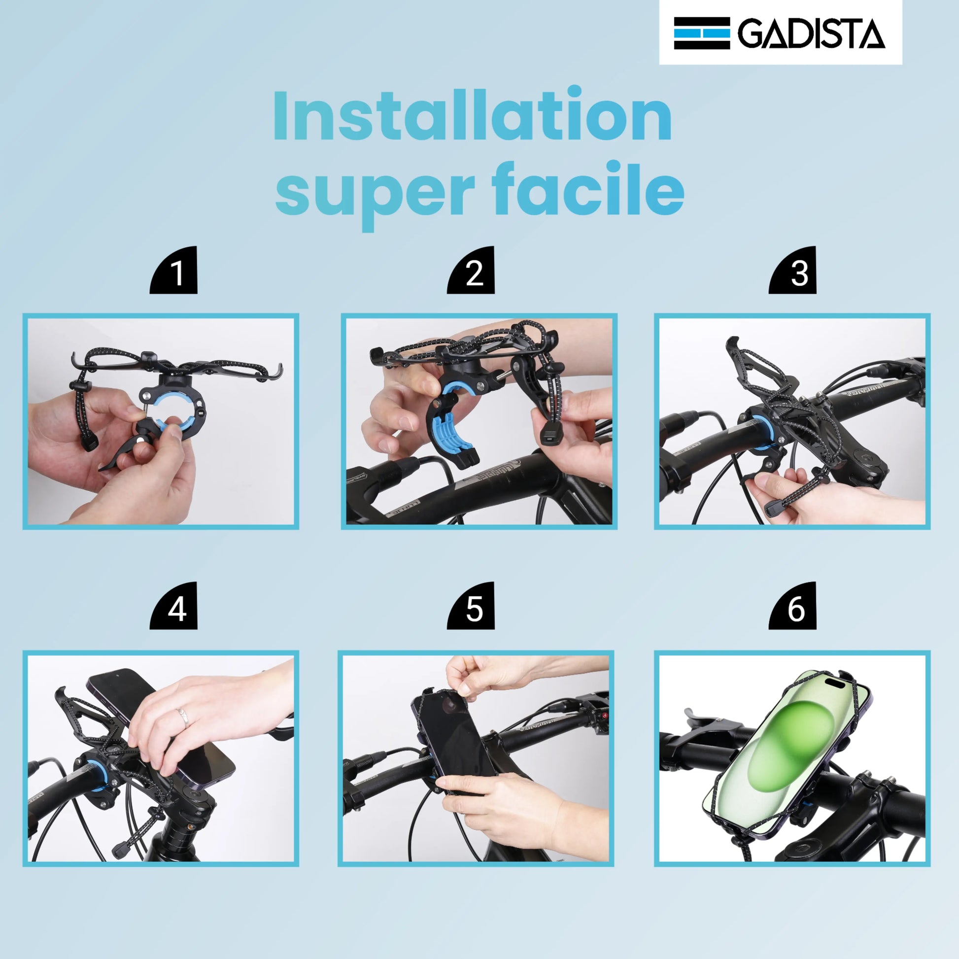 Support Telephone Velo jusqu'a 7 pouces, Fixation innovante. Rotation 360° GADISTA