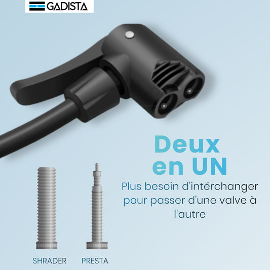 Pompe a Velo en Aluminium 145 PSI - Pompe Velo avec Double Valve Schrader & Presta avec Grand manomètre pour Affichage de la Pression, Tuyau Extra Long, Poignée Confortable - Pompe à vélo, VTT, Route